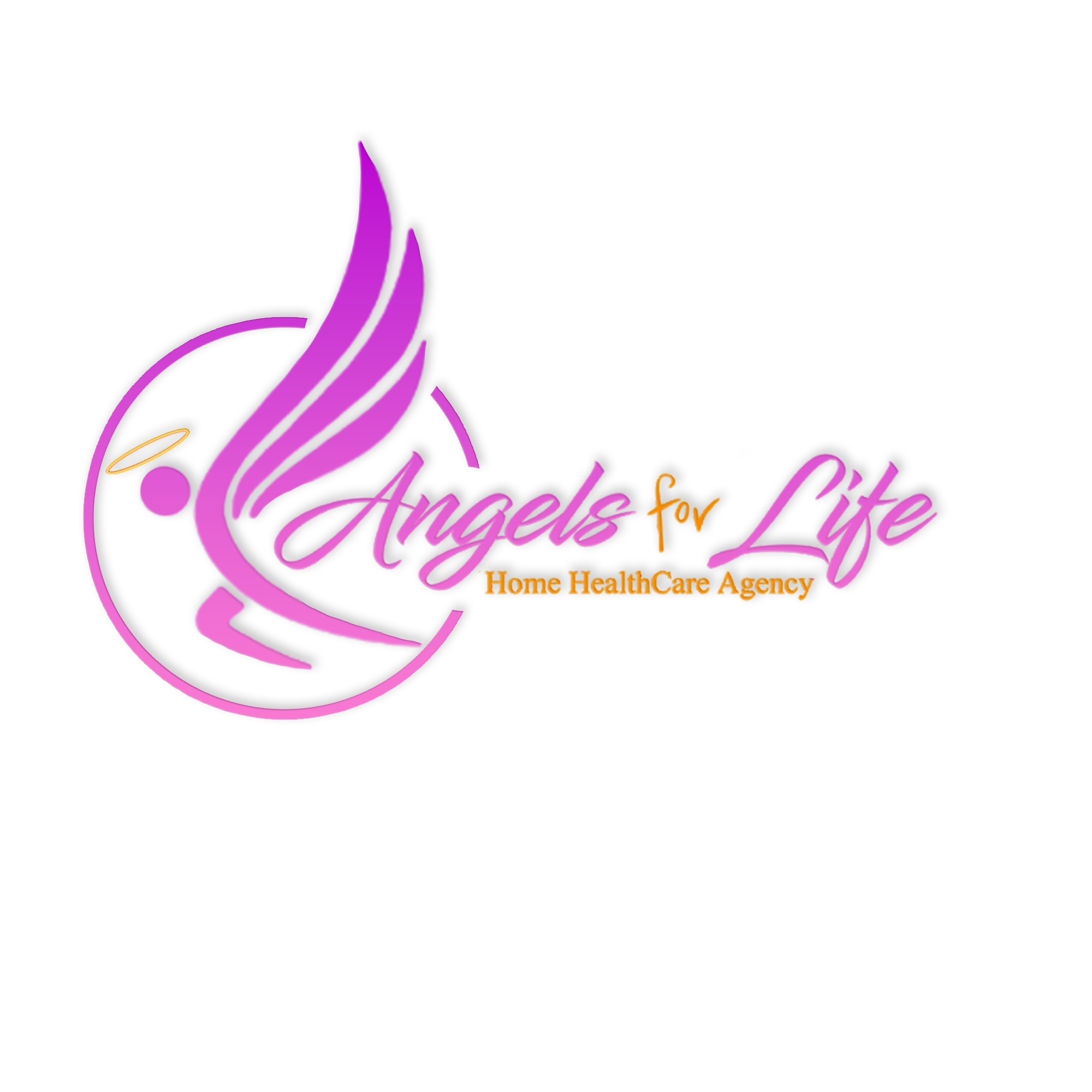 Feminine pink and white logo for Angels for Life with a dove and flowing ribbon graphic