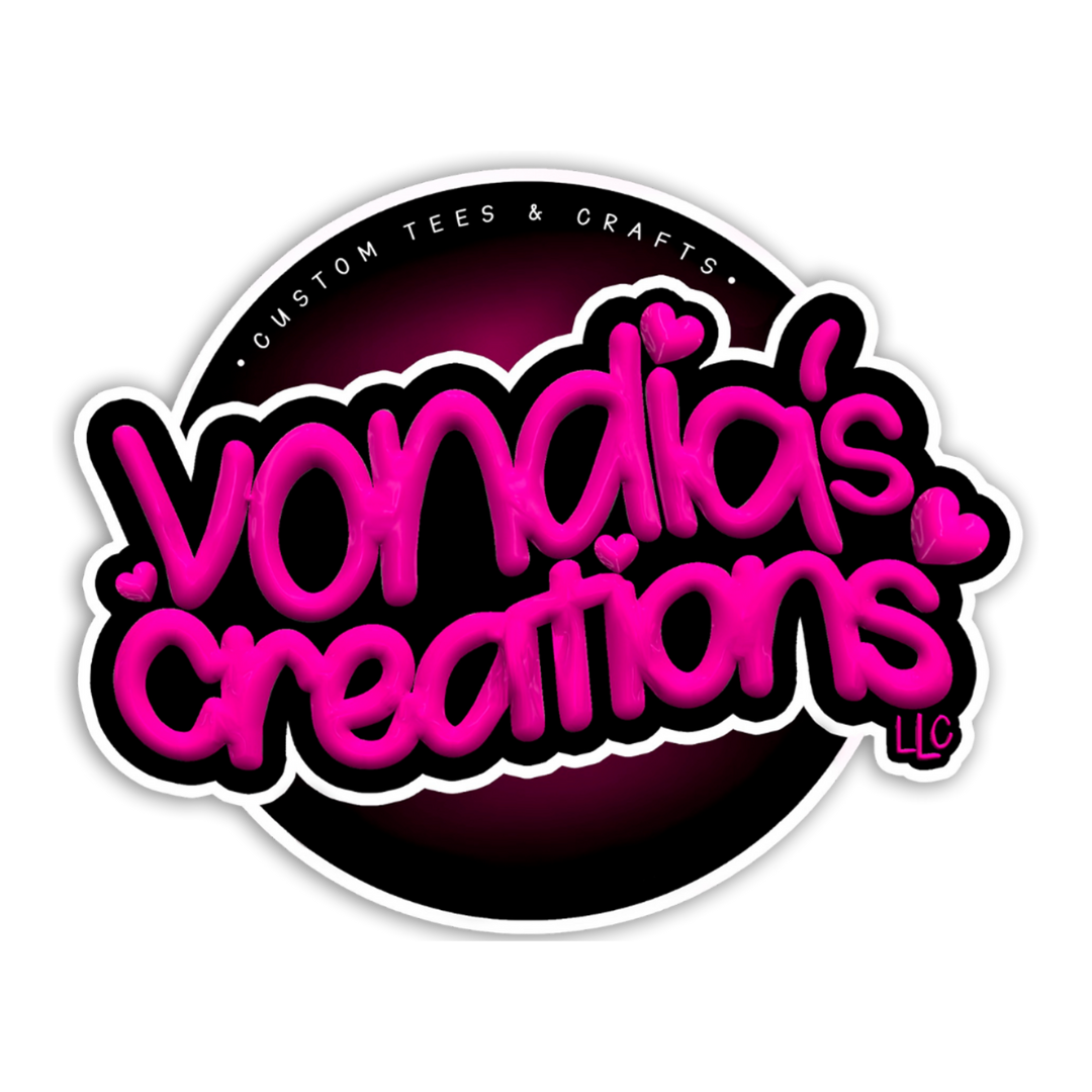 Playful and artistic logo design for Vondia’s Creations with bubbly pink script in a black badge.