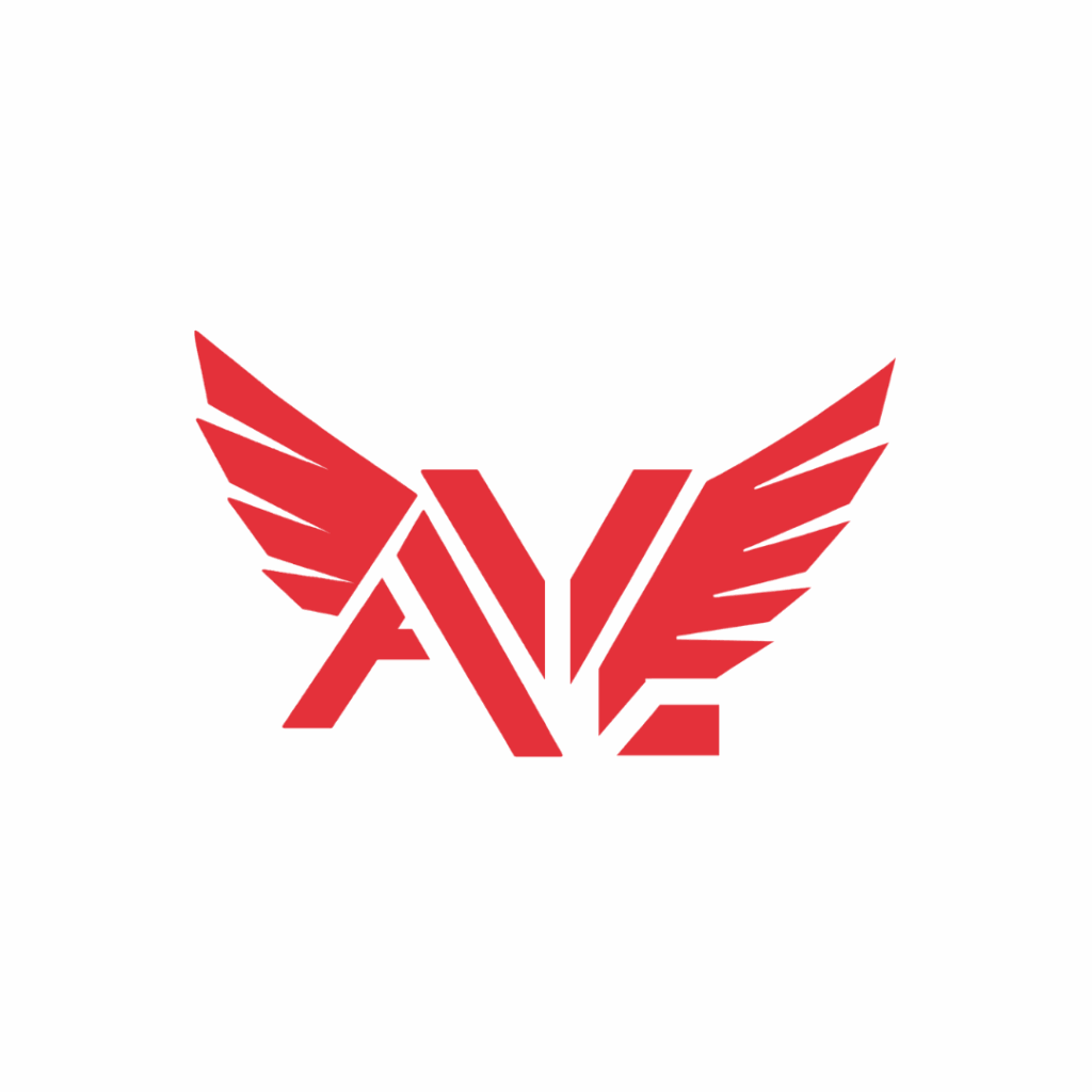 Red winged logo for AVL Logistics featuring bold stylized initials with symmetrical wings symbolizing speed and mobility.
