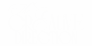 The Creative Direction logo in elegant white script on a black background, representing a full-service branding and marketing agency for purpose-driven brands.
