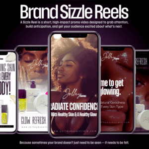 Sizzle Reel video production mockup featuring branded motion graphics, text overlays, and social media video formats.