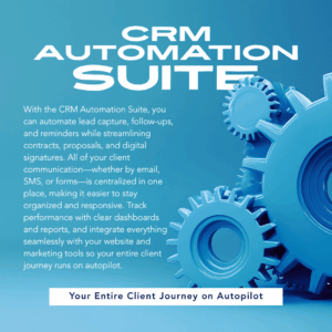 CRM Automation Suite dashboard showing automated workflows, client pipelines, and integrated communication tools.